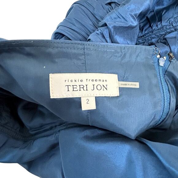 Teri Jon by Rickie Freeman Asymmetric Bodycon Mini Dress Size 2 Blue Silk HOCO - Picture 5 of 6